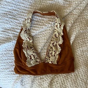 Halter bra with lace detail
